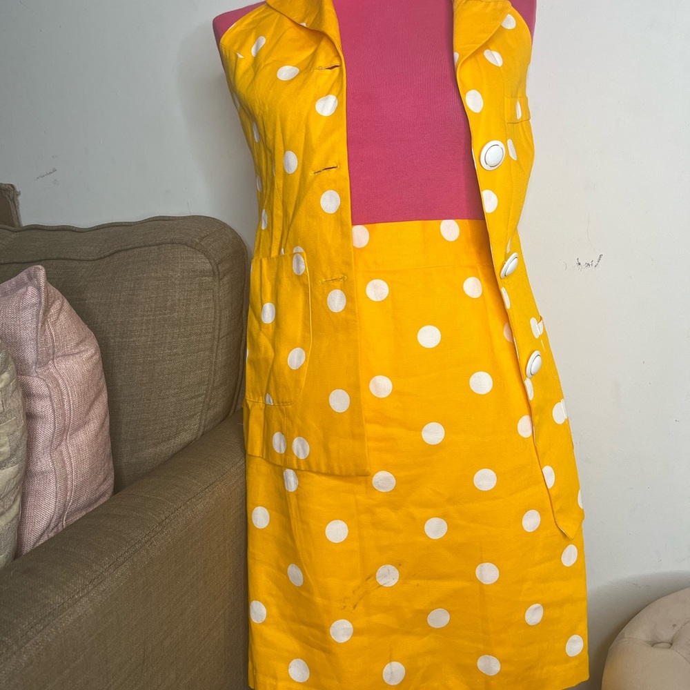 Yellow and white polkadot two-piece suit